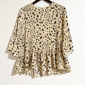 NEW Hailey & Co Lulu Leopard Ruffled Peplum Blouse
